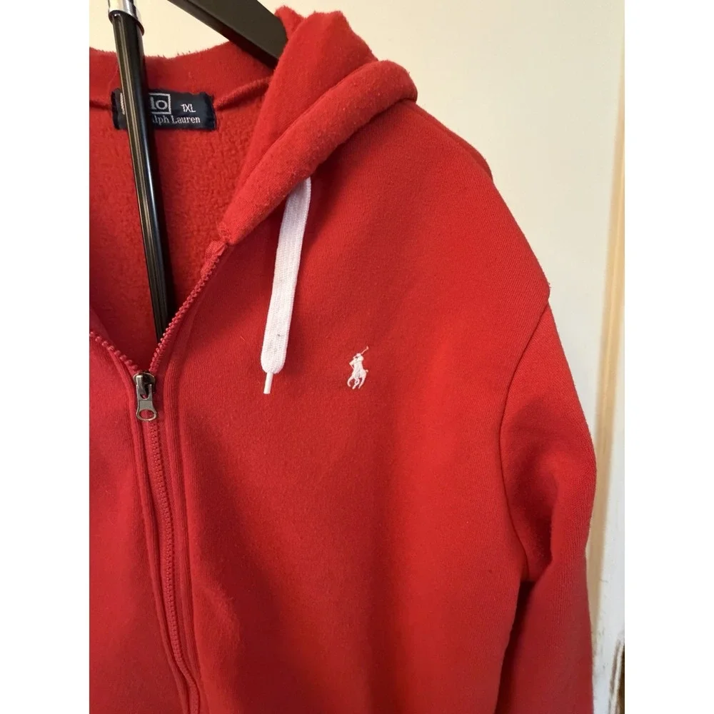 Polo Ralph Lauren Vintage Men's Full Zip Up Hoodie Red Size 1XL